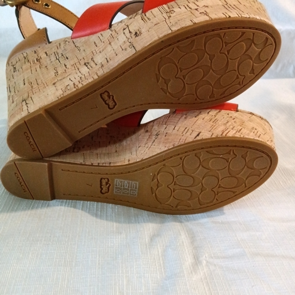 COACH Isla Wedge Heel Sandal Geranium Orange Leather Size 7 - Picture 8 of 10